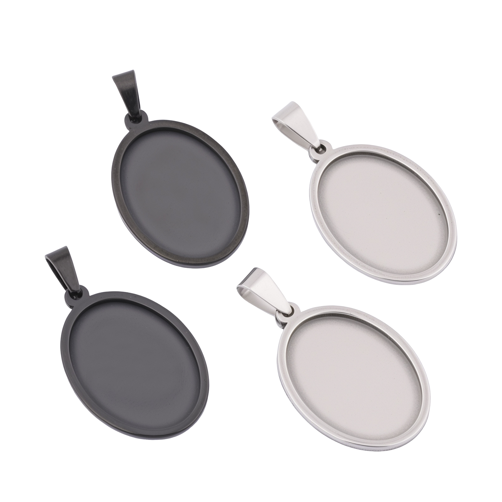 Pendant Blank Bezel - 5個入り ステンレス製 ブラックオーバルカボションセッティングトレイ 18x25mm DIYベゼルペンダントネックレスブランク ジュエリー製作に
