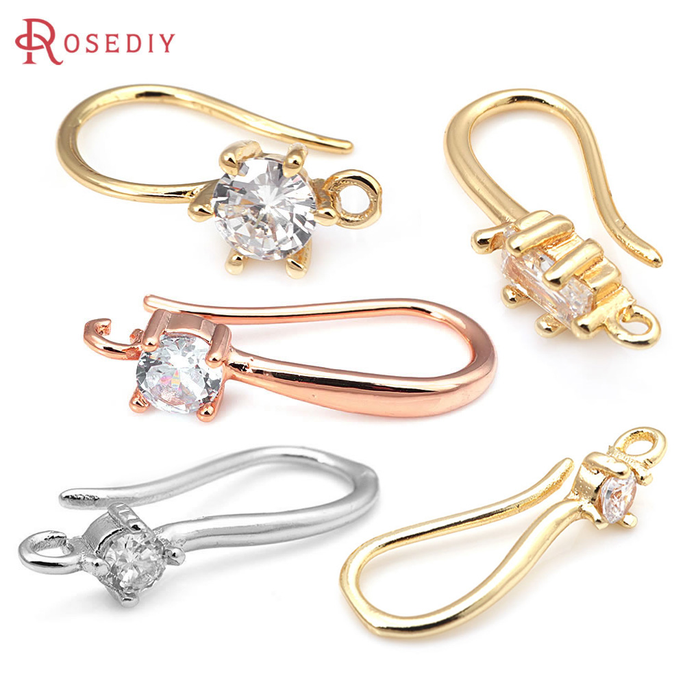Jewelry Making Earring Supplies - 18K ゴールドカラー真鍮ジルコンラウンドイヤリングフック高品質 Diy ジュエリー作成用品イヤリングアクセサリー女性のための