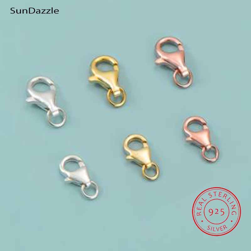 Jewelry Making Silver - 2個入り 本物の純銀925製 ロブスタークラスプ ゴールドバックル コネクター ジュエリー製作パーツ