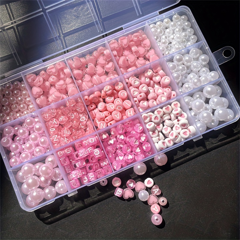 Jewelry Making Beginners - 10個入りピンクアルファベットボックス、アクリルビーズ、手作りジュエリーメイキングキット、DIY各種ジュエリーメイキングセット。