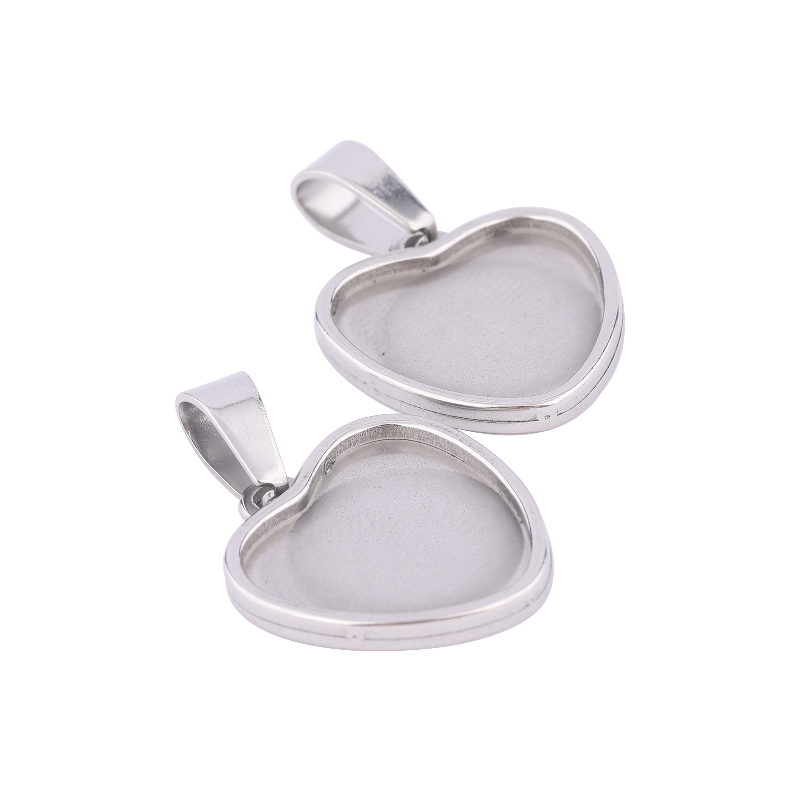 Pendant Blank Bezel - 10個 ステンレス製 15mm ハート型 カボションベース セッティングトレイ