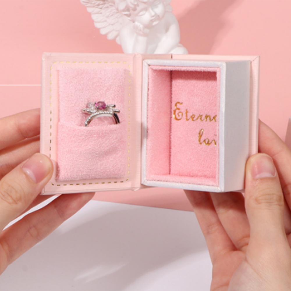 Jewelry Making Journal - ミニクラムシェルブックリングボックス - 男性・女性向けの結婚プロポーズ婚約用高級ジュエリーギフトホルダーボックス