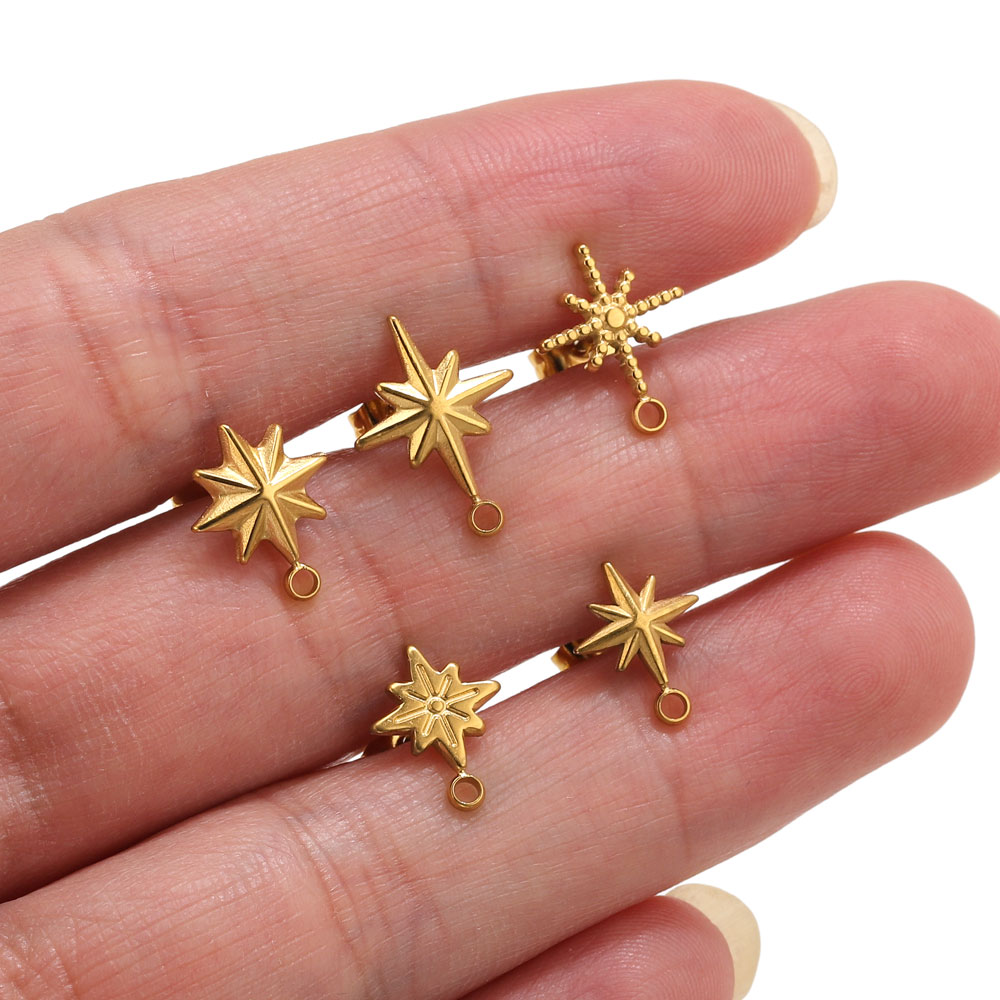 Jewelry Making Beginners - 6個入りステンレス製スターピアススタッド、イヤリング製作ツール、18K PVD金メッキイヤリングピアス用ポスト、ジュエリーパーツ