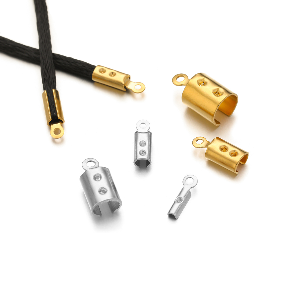 Jewelry Making Ideas - 50 個のステンレス鋼高品質圧着エンドビーズキャップレザーコードクリップ DIY ジュエリー作成ネックレスコネクタ用品