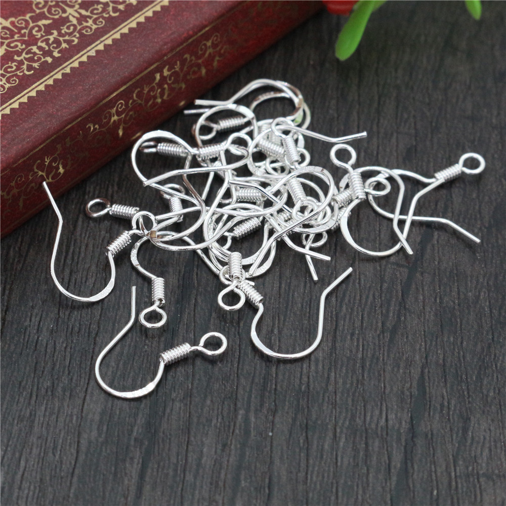 Jewelry Making Silver - 50個16mm 925スターリングシルバーメッキファインドイヤリングフック留め金アクセサリーDIYジュエリー作り卸売ジュエリー