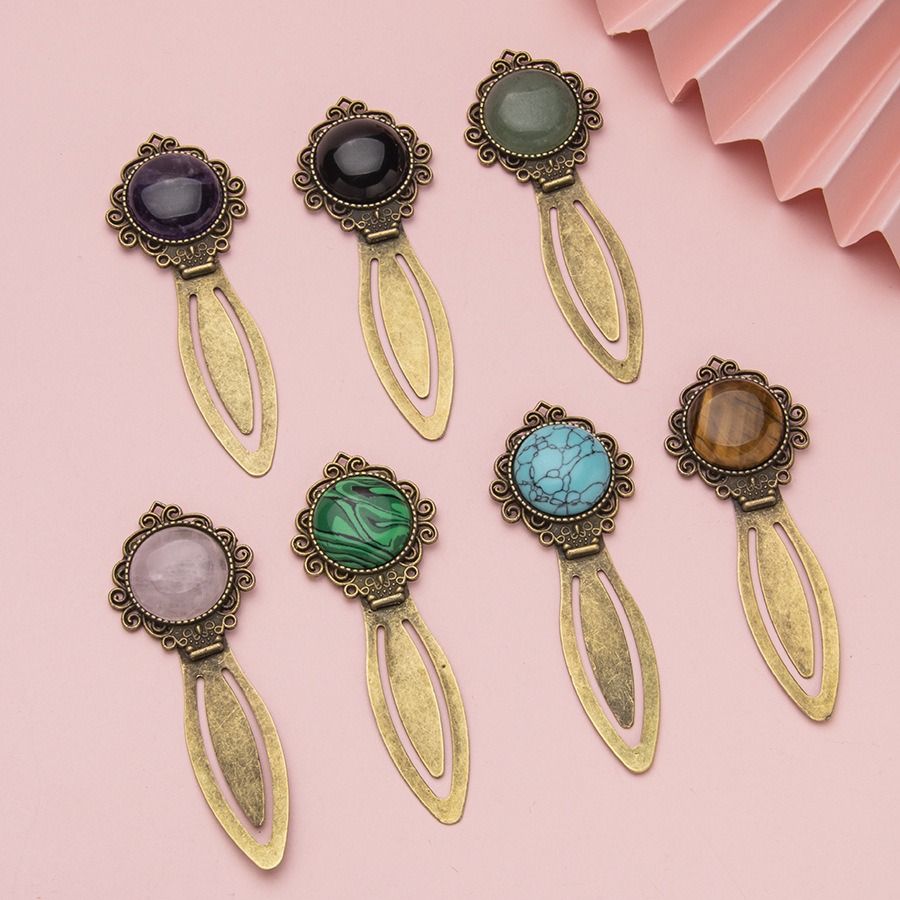 Jewelry Making Journal - 象眼細工の宝石がちりばめられたヴィンテージブロンズブックマーク、読書ブッククリップ、ページのページ分割マーカー、絶妙な学校や事務用品