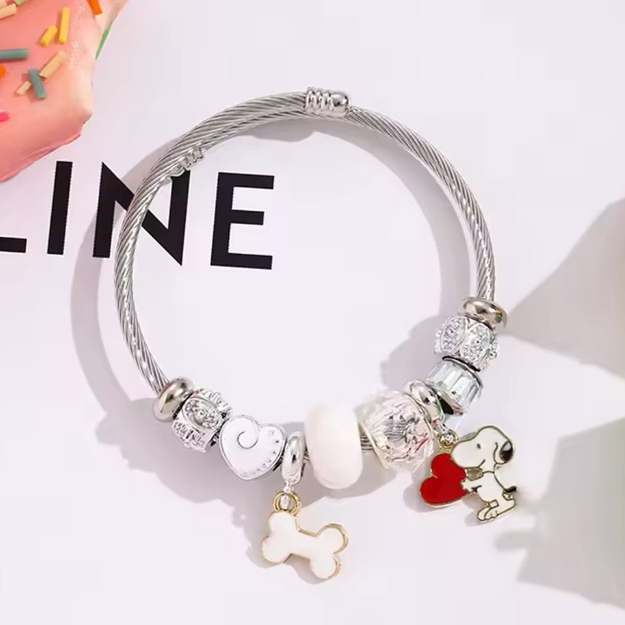 Jewelry Making Accessories - かわいい漫画スヌーピーボーンハートビーズブレスレットジュエリー漫画アニメーションファッションDIY調整可能なブレスレットユニークなデザインブレスレット
