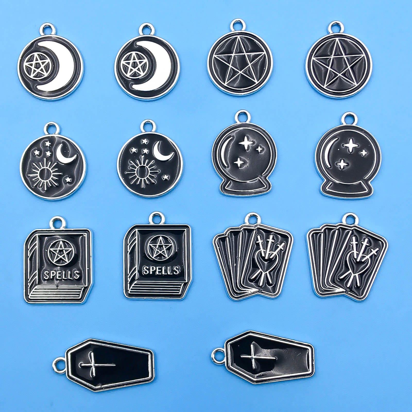 Jewelry Making Guide Book - 10/14 ピース/パックムーンスタークロスブックチャームエナメル合金黒魔術ブックマジックボールペンダントジュエリーメイキング用イヤリングブレスレット