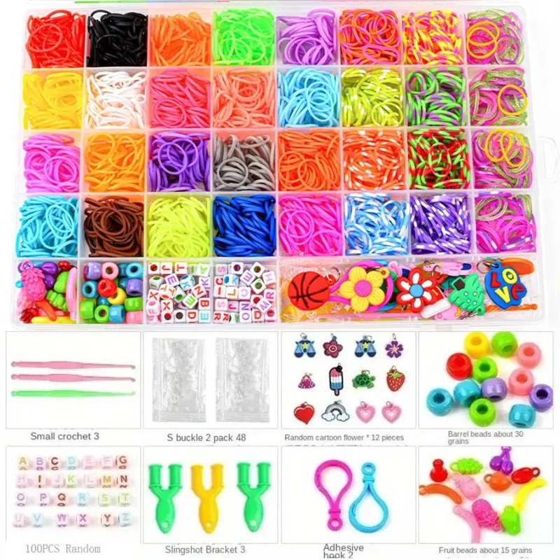 Jewelry Making Beginners - 4300個以上+32色の鮮やかなカラーゴムバンド詰め合わせ - ユニークなブレスレット、バングル、クラフトを作るためのビーズキット
