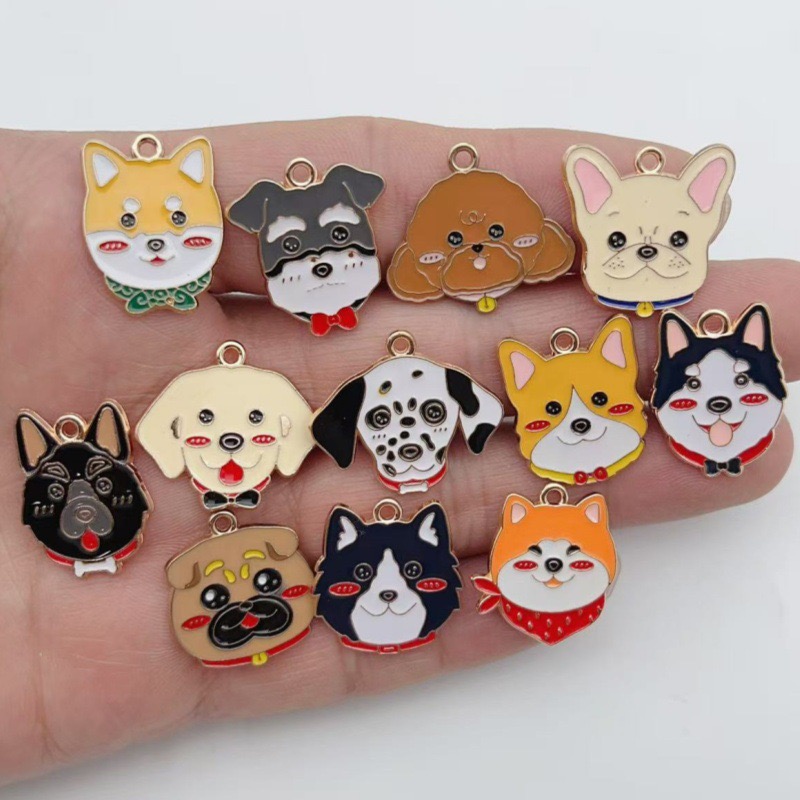 Jewelry Making Party - 12個入り漫画ペット斑点犬合金オイルドロップペンダント、DIYジュエリー製作イヤリング、キーホルダーアクセサリー