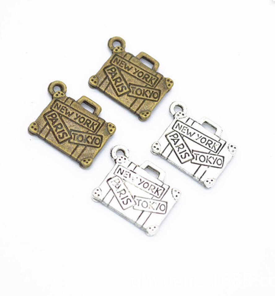 Jewelry Making Tokyo - 150 個チャームトラベルバッグニューヨークパリ東京 17 × 13 ミリメートルチベットシルバーカラーペンダントアンティークジュエリー作成