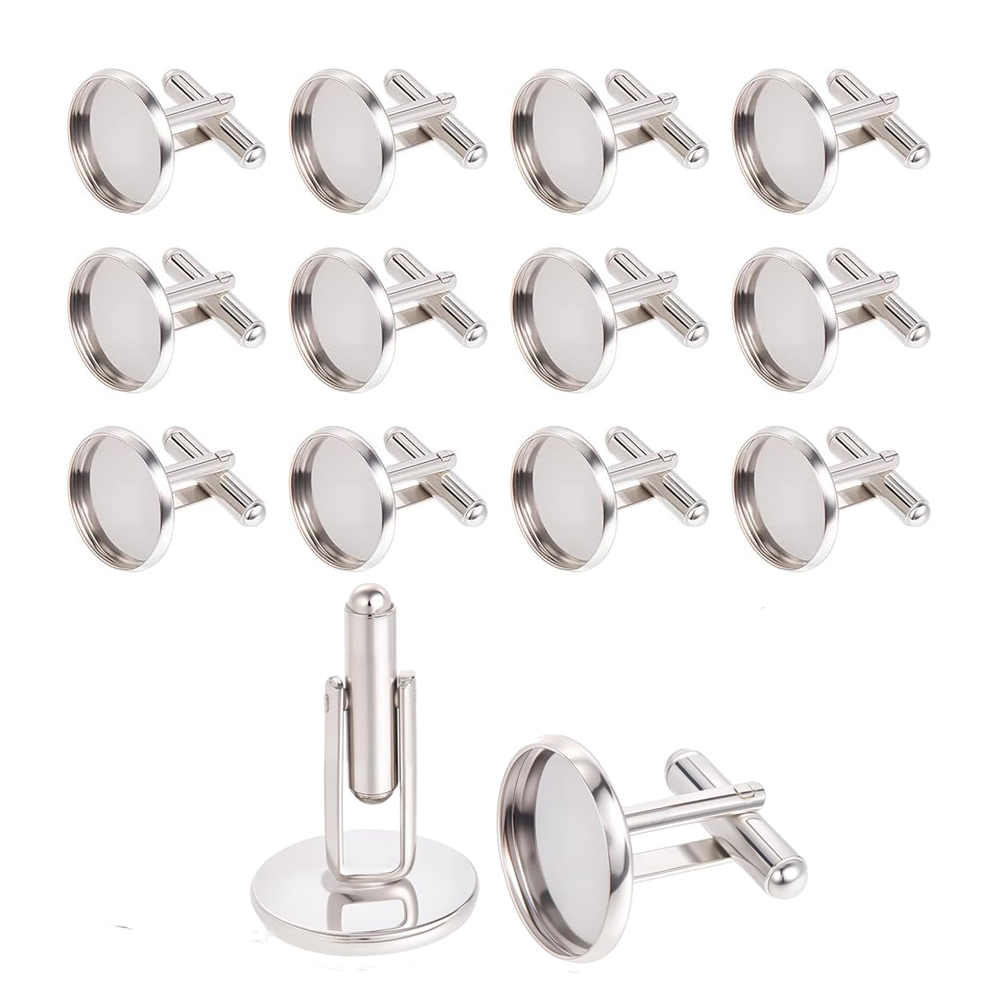 Pendant Blank Bezel - 20個入り ステンレス製 丸型カフスボタン ベゼル付きカボションブランクベース DIY メンズシャツカフスボタン