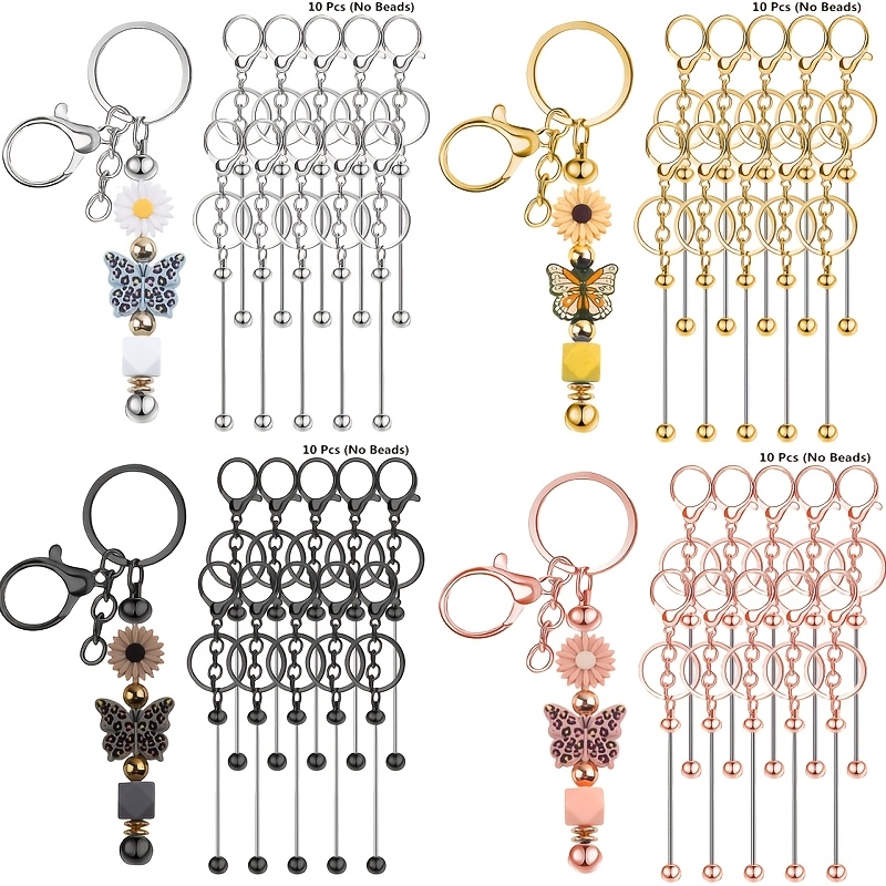 Jewelry Making Beginners - 10 個 DIY ユニークなブランクビーズキーホルダー作成キット手芸キーリングペンダントキーフック装飾アイテムクリエイティブハンギングピース