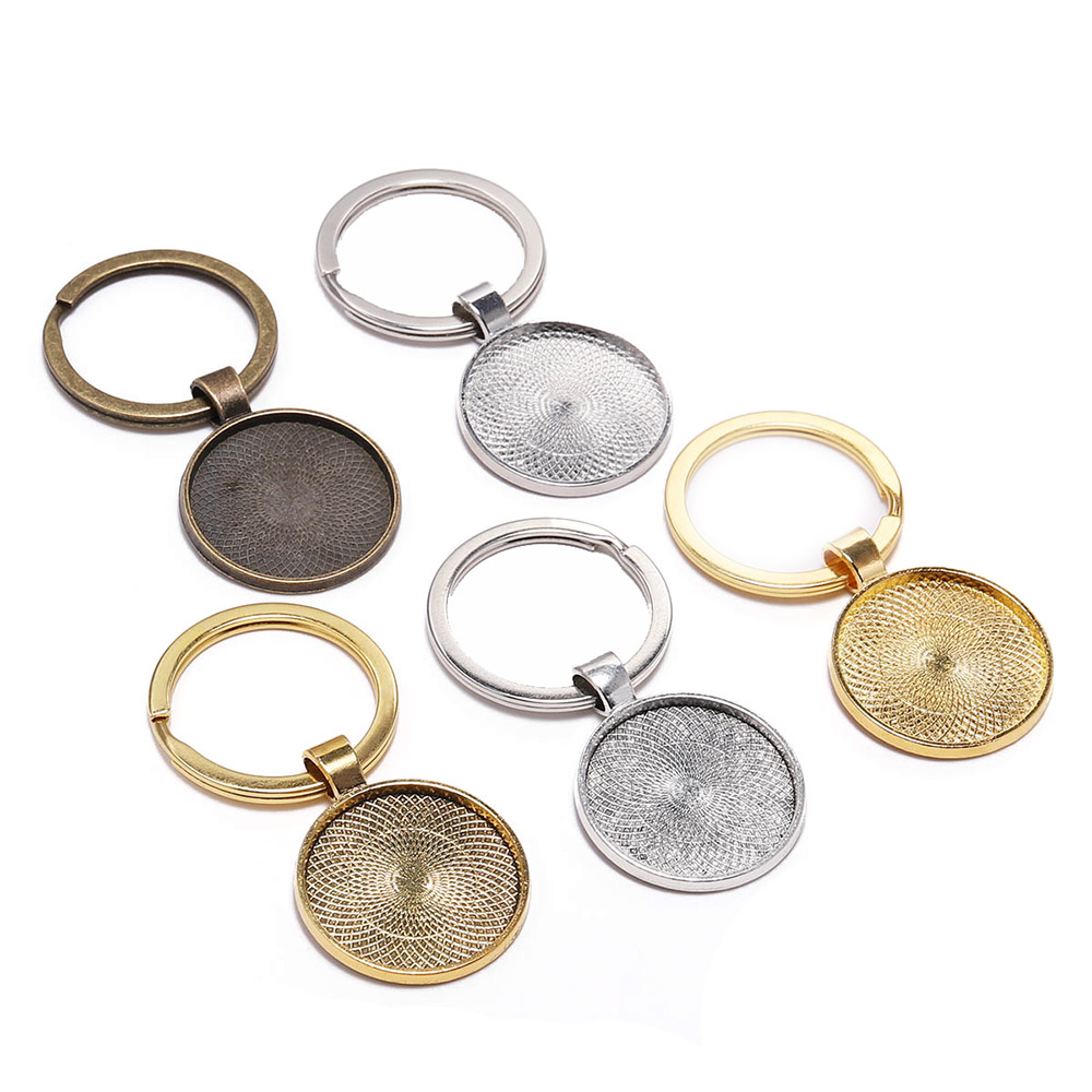 Pendant Blank Bezel - 5 ピース/ロット 25 ミリメートルキーホルダーペンダントベゼルブランクラウンドカメオガラスカボションベース設定キーリング DIY ジュエリー作成所見