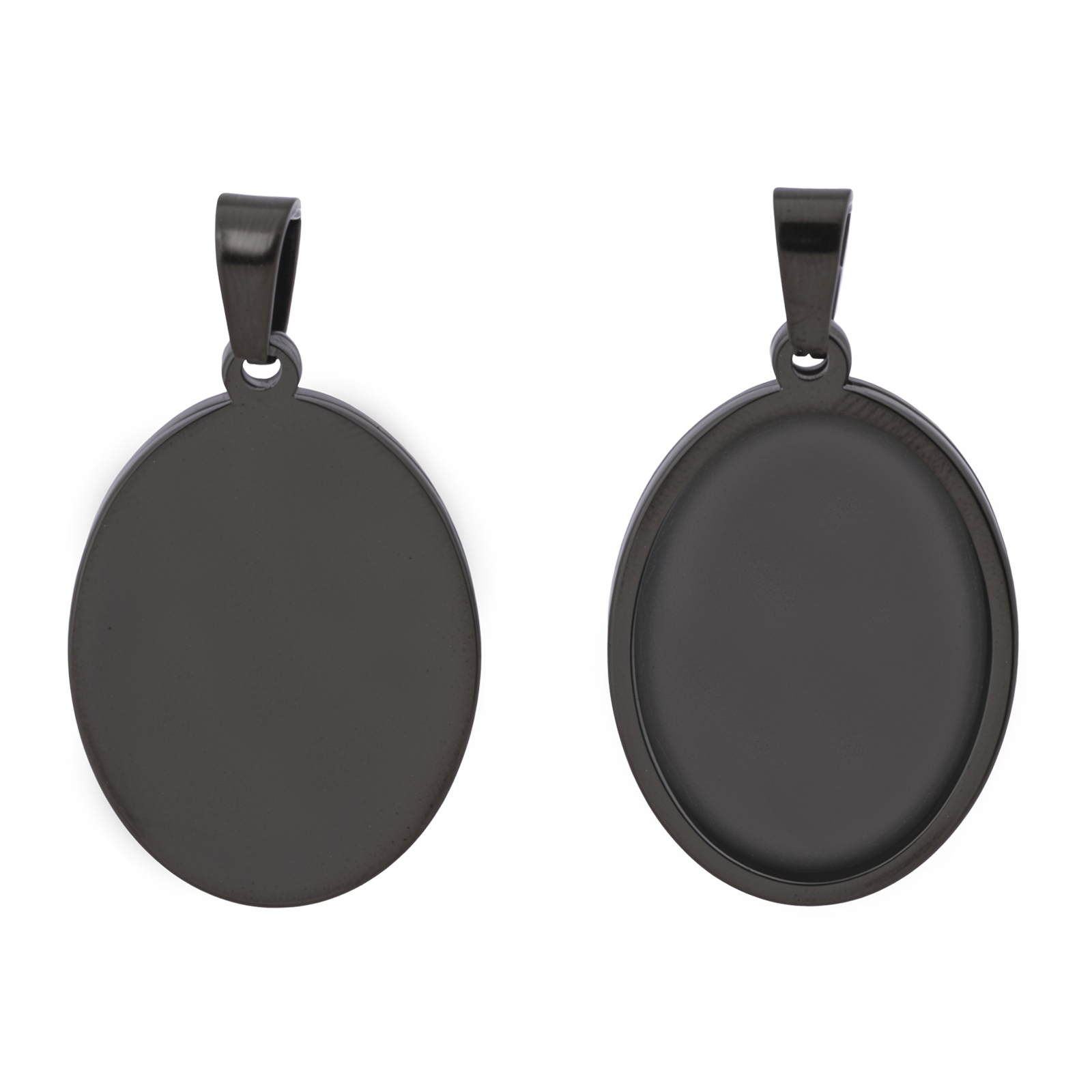 5個入り ステンレス製 ブラックオーバルカボションセッティン - Pendant Blank Bezel のレビューと価格