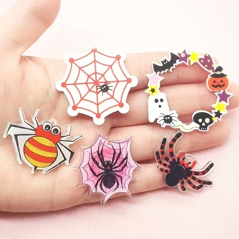 10個のアクリルハロウィンスパイダーペンダント、DIYジュエ - Jewelry Making Accessories のレビューと価格