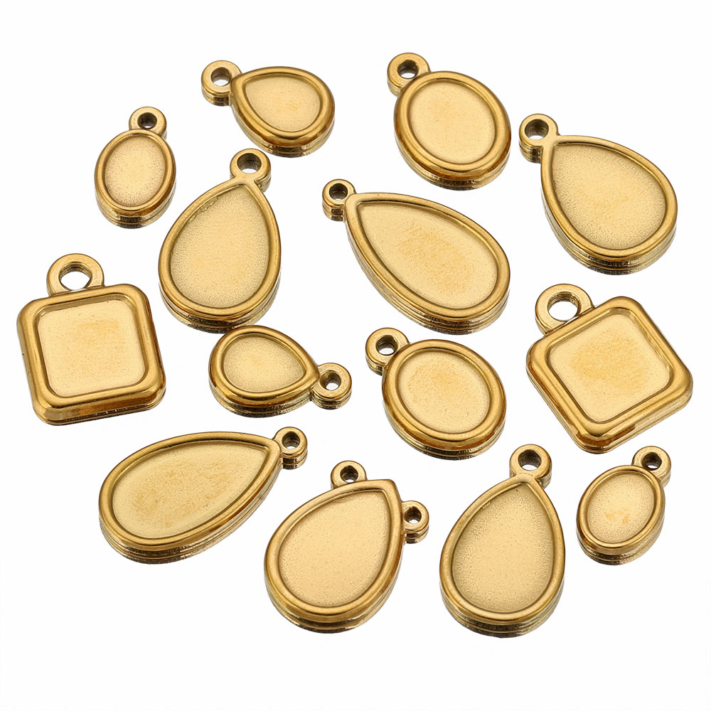 5個入り ステンレス製 スクエアドロップ ラウンドオーバル  - Pendant Blank Bezel のレビューと価格