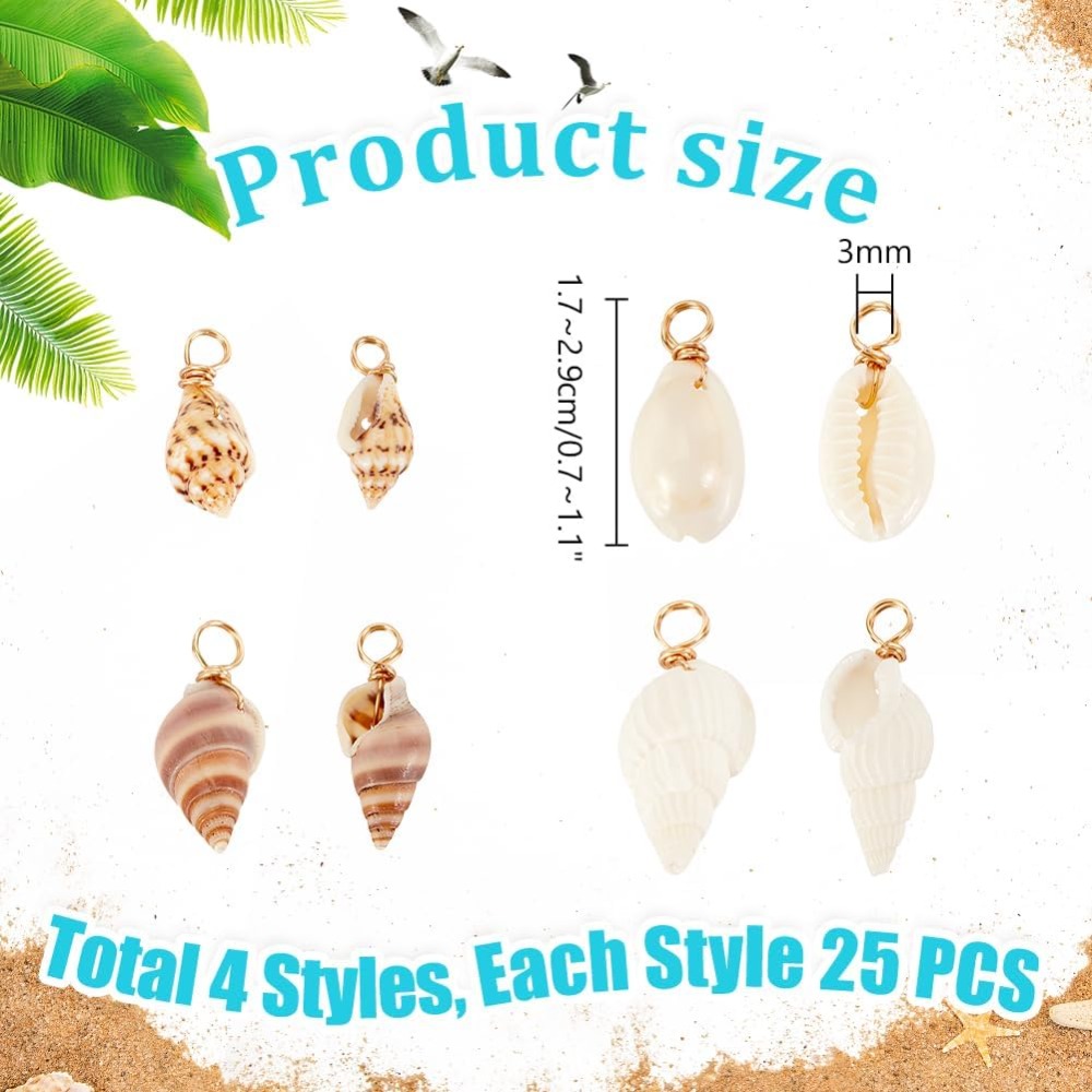 100 個 4 スタイルナチュラルシェルチャームペンダント貝 - Jewelry Making Beginners のレビューと価格