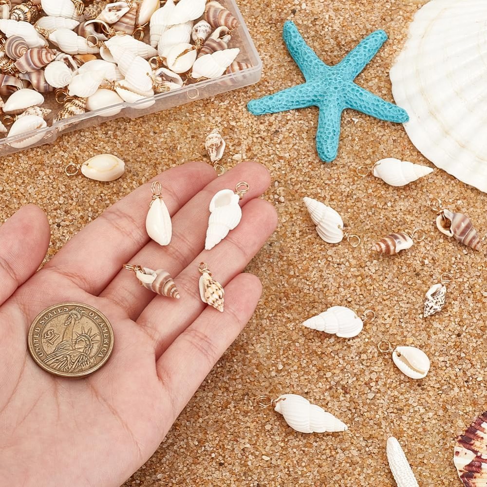 100 個 4 スタイルナチュラルシェルチャームペンダント貝 - Jewelry Making Beginners のレビューと価格