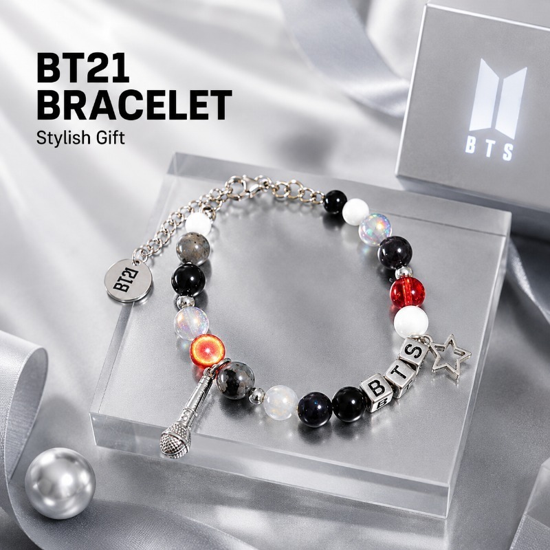 BT21 ブラックレッドビーズブレスレット、ファンサポートグ - Jewelry Making Accessories のレビューと価格