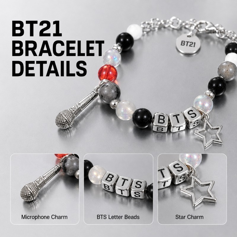 BT21 ブラックレッドビーズブレスレット、ファンサポートグ - Jewelry Making Accessories のレビューと価格