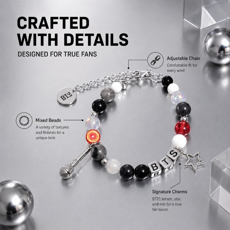 BT21 ブラックレッドビーズブレスレット、ファンサポートグ - Jewelry Making Accessories のレビューと価格