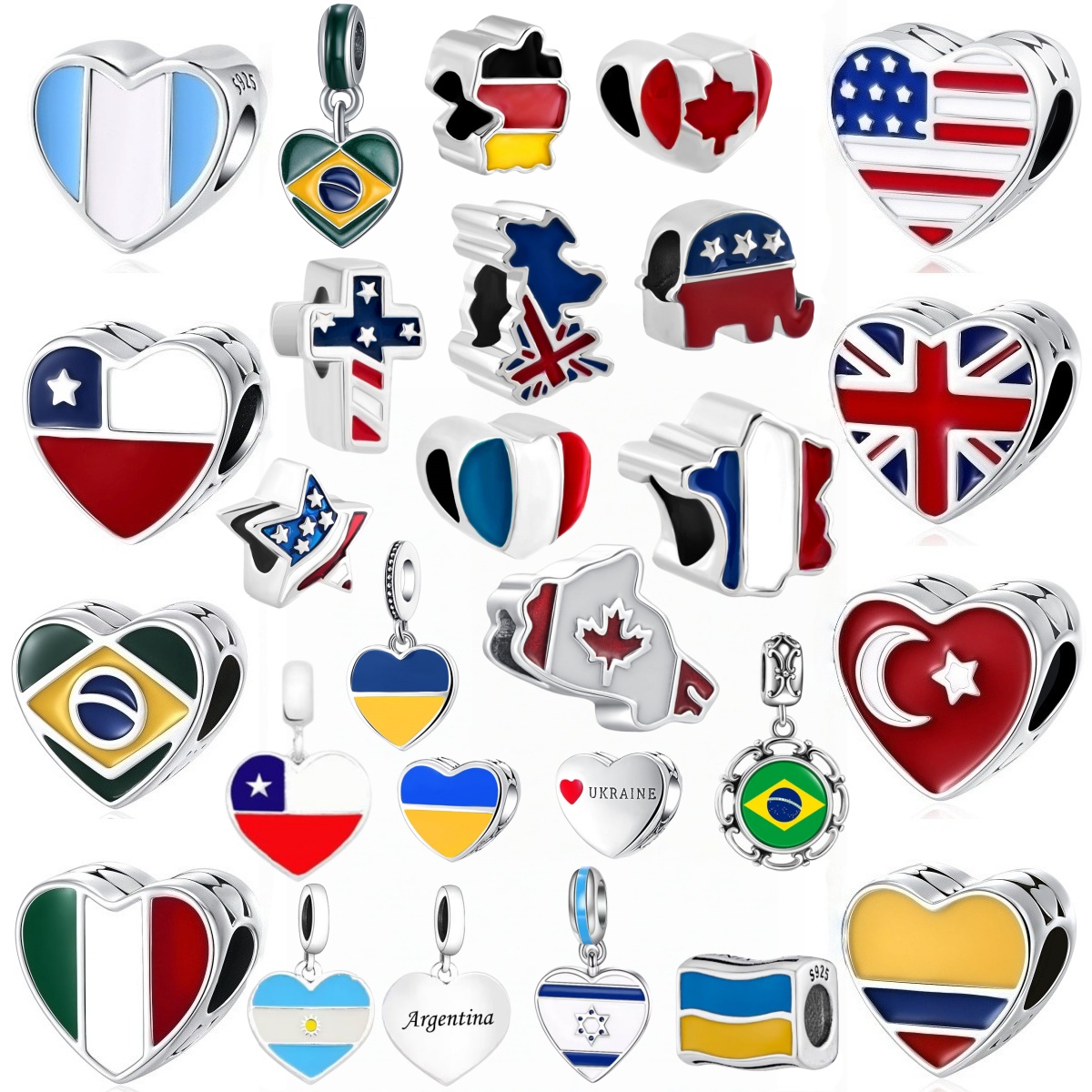 新しいS925シルバー国旗ハートチャーム、アメリカ、イギリス - Jewelry Making Uk のレビューと価格