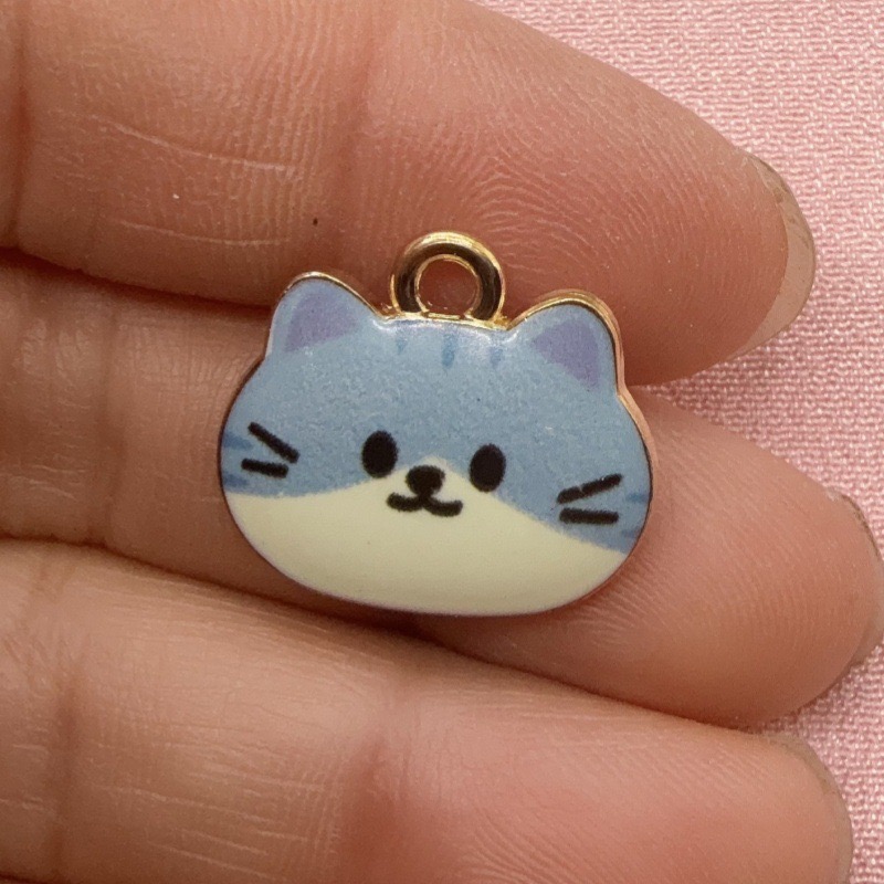 12個入りプリント猫ヘッド合金ドリップオイルペンダント、DI - Jewelry Making Party のレビューと価格
